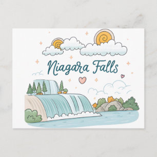 Niagara Falls Cute Cartoon Pastel Illustration Holiday Postcard
