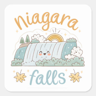 Niagara Falls Cute Smiling Cartoon Illustration Square Sticker