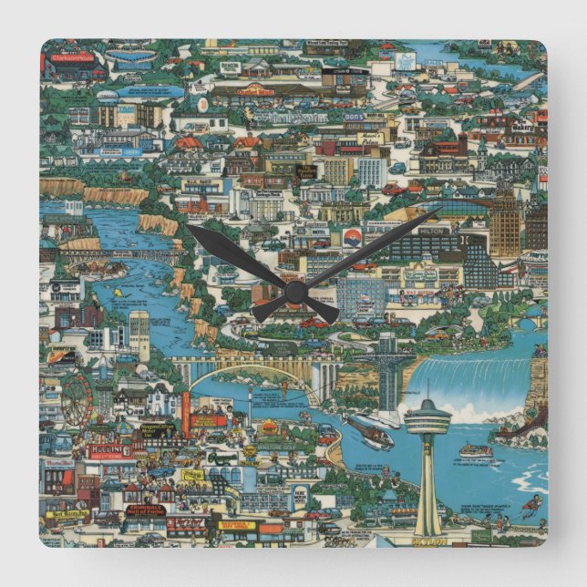 Niagara Falls Map Square Wall Clock (Front)
