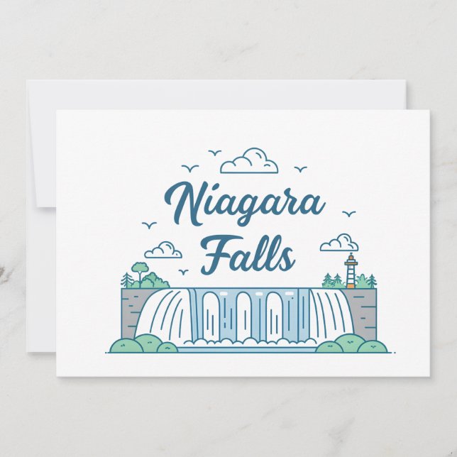 Niagara Falls Minimal Flat Design Illustration Holiday Card (Front)