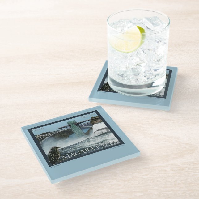 Niagara Falls Poster Glass Coaster (Angled)