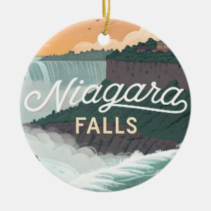 Niagara Falls Retro Vintage Poster Illustration Ceramic Tree Decoration