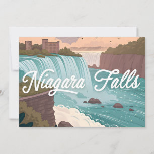 Niagara Falls Scenic Illustration at Sunset Holiday Card