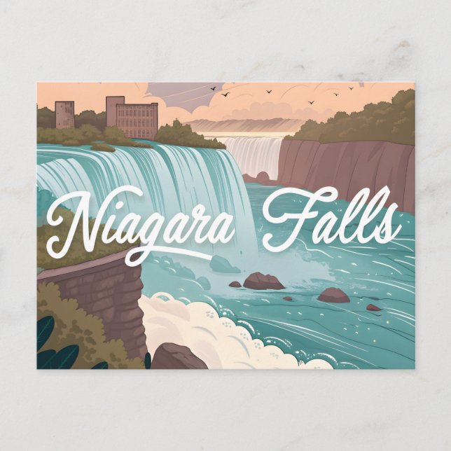 Niagara Falls Scenic Illustration at Sunset Postcard (Front)