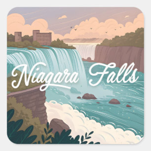 Niagara Falls Scenic Illustration at Sunset Square Sticker