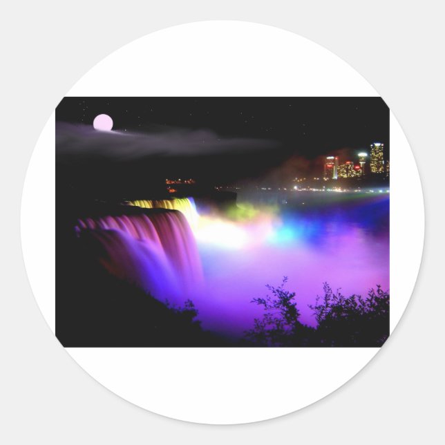 Niagara-Falls-under-floodlights-at-night Classic Round Sticker (Front)
