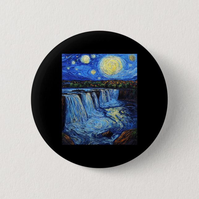 Niagara Falls - Van Gogh Style - Starry Night  6 Cm Round Badge (Front)