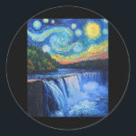 Niagara Falls - Van Gogh Style - Starry Night  Classic Round Sticker<br><div class="desc">Niagara Falls - Van Gogh Style - Starry Night</div>
