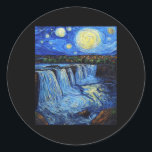 Niagara Falls - Van Gogh Style - Starry Night  Classic Round Sticker<br><div class="desc">Niagara Falls - Van Gogh Style - Starry Night</div>
