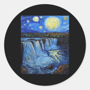 Niagara Falls - Van Gogh Style - Starry Night Classic Round Sticker