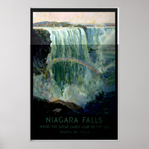 Niagara Falls Waterfall Canada USA Vintage Travel Poster