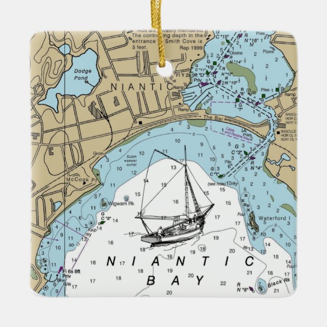 Niantic CT Nautical Chart Ceramic Ornament (Front)