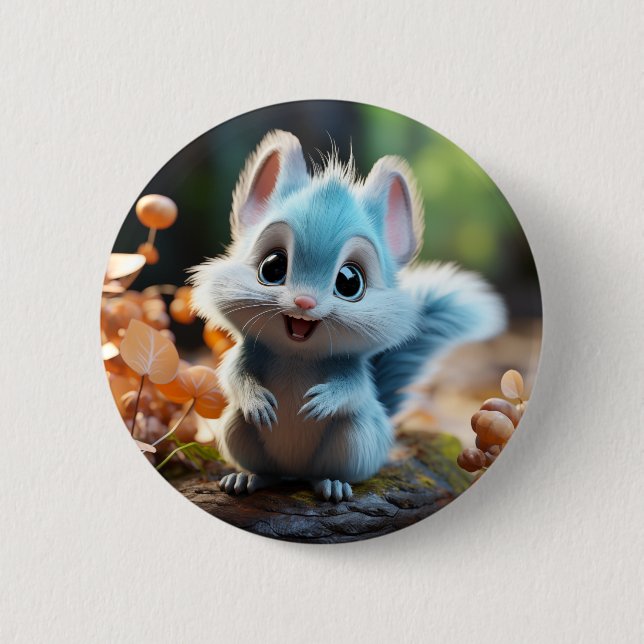 Nibbly - the blue squirrel 6 cm round badge (Front)