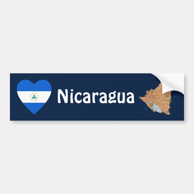 Nicaragua Flag Heart + Map Bumper Sticker (Front)