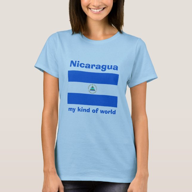 Nicaragua Flag + Map + Text T-Shirt (Front)