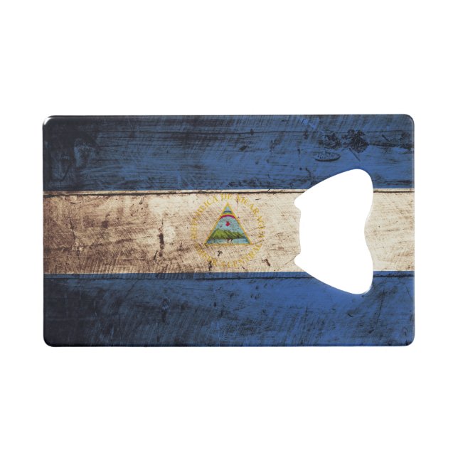 Nicaragua Flag on Old Wood Grain (Front (Horizontal))