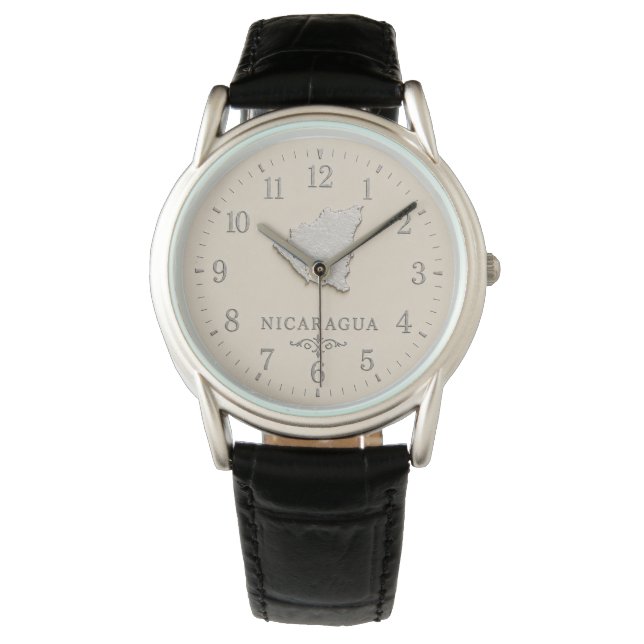 Nicaragua Map Cream Silver Watch (Front)