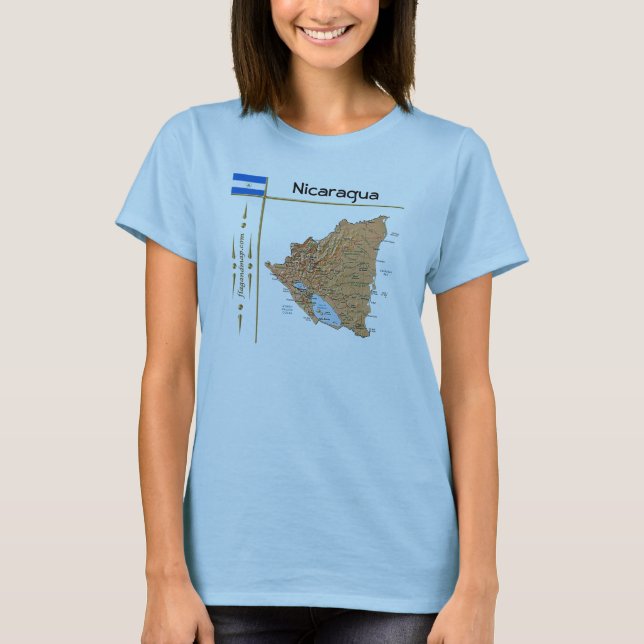 Nicaragua Map + Flag + Title T-Shirt (Front)