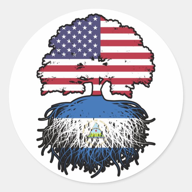 Nicaragua Nicaraguan American USA Tree Roots Flag Classic Round Sticker (Front)
