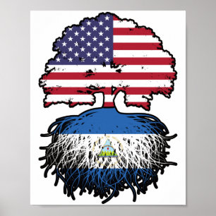 Nicaragua Nicaraguan American USA Tree Roots Flag Poster
