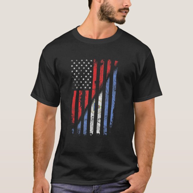 Nicaraguan American Flag Retro Style Usa Nicaragua T-Shirt (Front)