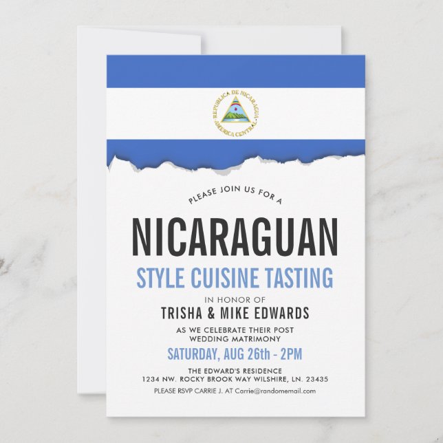 Nicaraguan Cuisine | Party Flag White Invite (Front)