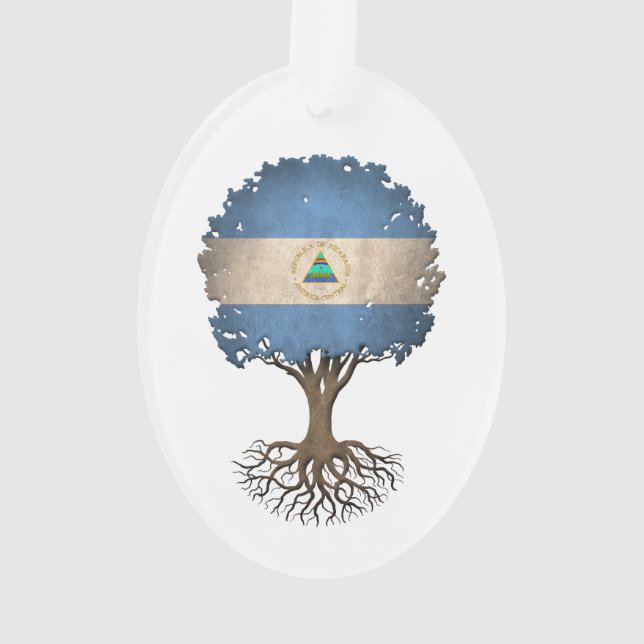 Nicaraguan Flag Tree of Life Customisable Ornament (Back)