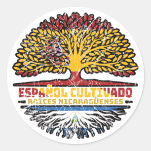 Nicaraguan Nicaragua Spain Spanish Tree Roots Flag Classic Round Sticker