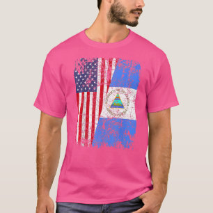 NICARAGUAN ROOTS Half American Flag USA NICARAGUA  T-Shirt