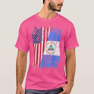 NICARAGUAN ROOTS Half American Flag USA NICARAGUA  T-Shirt