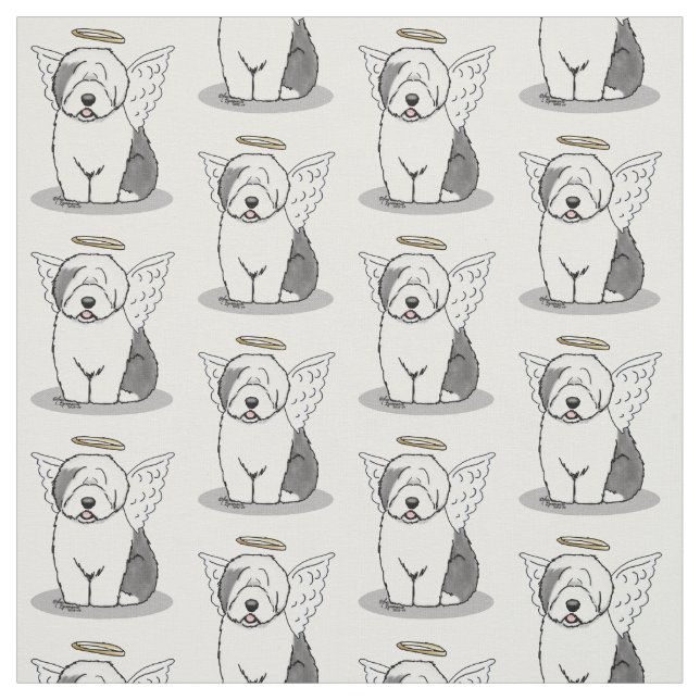 Nice Angel Old English Sheepdog (Grey 1) - Cute Fabric (Swatch)