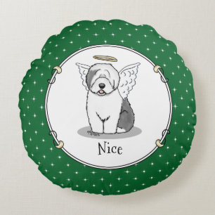 Nice Angel Old English Sheepdog (Grey 1) - Cute Round Cushion