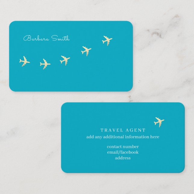 Nice Azure Blue Business Card for a Travel Agent  (Front/Back)