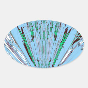 Nice Beautiful Aqua Blue Amazing Floral Motif Art Oval Sticker