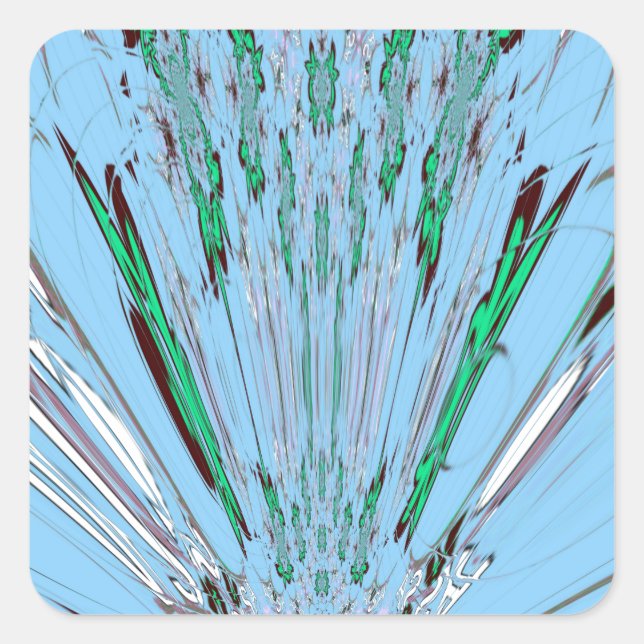 Nice Beautiful Aqua Blue Amazing Floral Motif Art Square Sticker (Front)