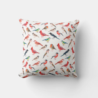 Nice bird pattern. Bright watercolour birds Cushion