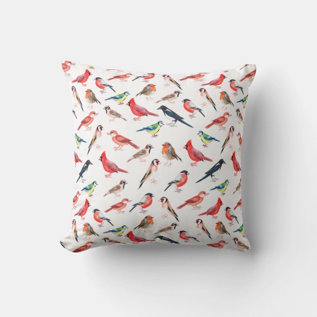 Nice bird pattern. Bright watercolour birds Cushion (Front)
