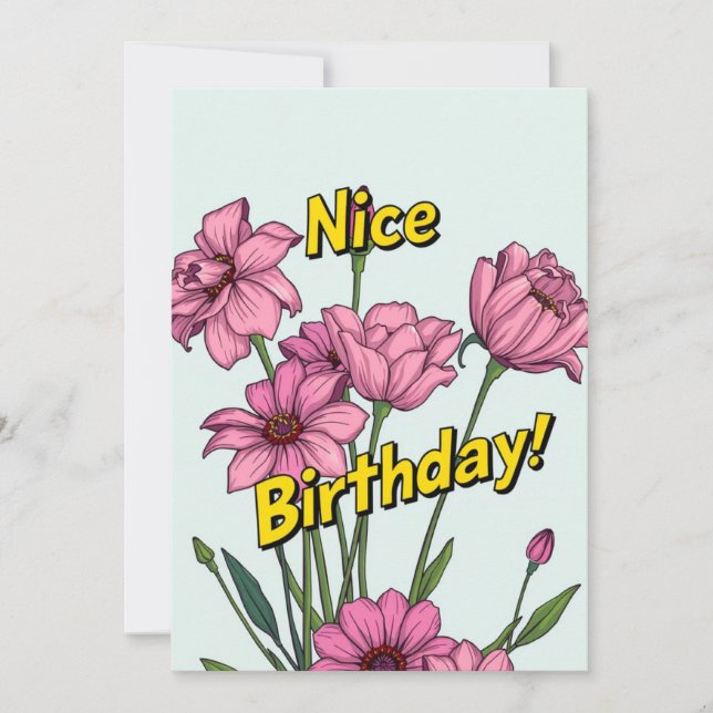 Nice Birthday Card with Pink Flowers (Front)