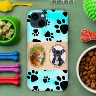 Nice Blue background with paws, custom pet photo iPhone 13 Case