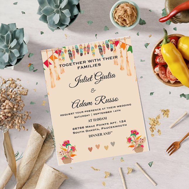 Nice boho rustic modern elegant mexican wedding invitation (Creator Uploaded)