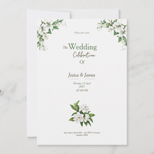 nice Botanical Watercolorwhite wedding invitation (Front)