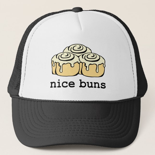 Nice Buns Cinnamon Roll Funny Cartoon Design Trucker Hat (Front)