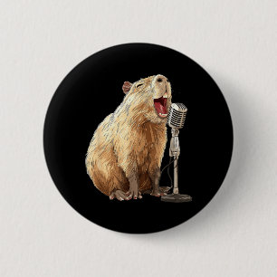 Nice Capybara with Mic for Karaoke and Singing 6 Cm Round Badge