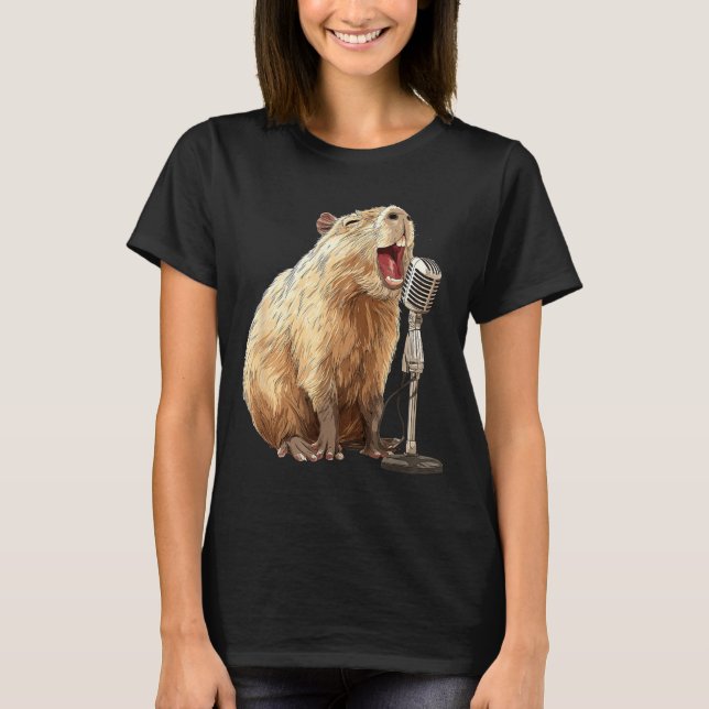 Nice Capybara with Mic for Karaoke and Singing T-Shirt (Front)