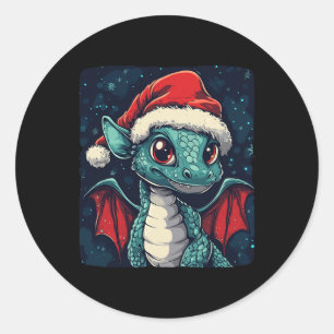 Nice Christmas Wishes From A Cute Festive Dragon Classic Round Sticker