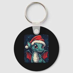 Nice Christmas Wishes From A Cute Festive Dragon  Key Ring
