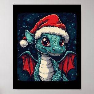 Nice Christmas Wishes From A Cute Festive Dragon  Poster
