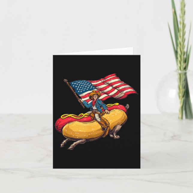 Nice Cowboy Weenie Hotdog Costume With Us Colors  Card (Front)