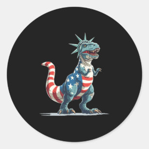 Nice Dinosaur In Liberty Statue For Usa Clothes Lo Classic Round Sticker