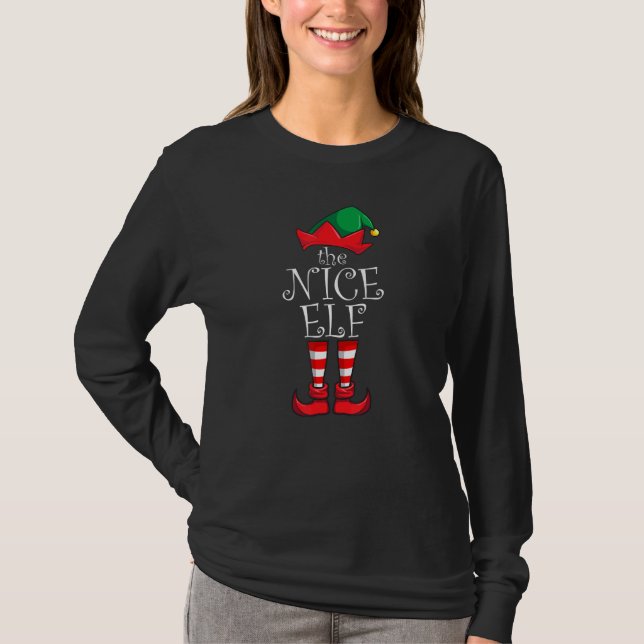 Nice Elf Matching Family Christmas Py Pajama Nice  T-Shirt (Front)